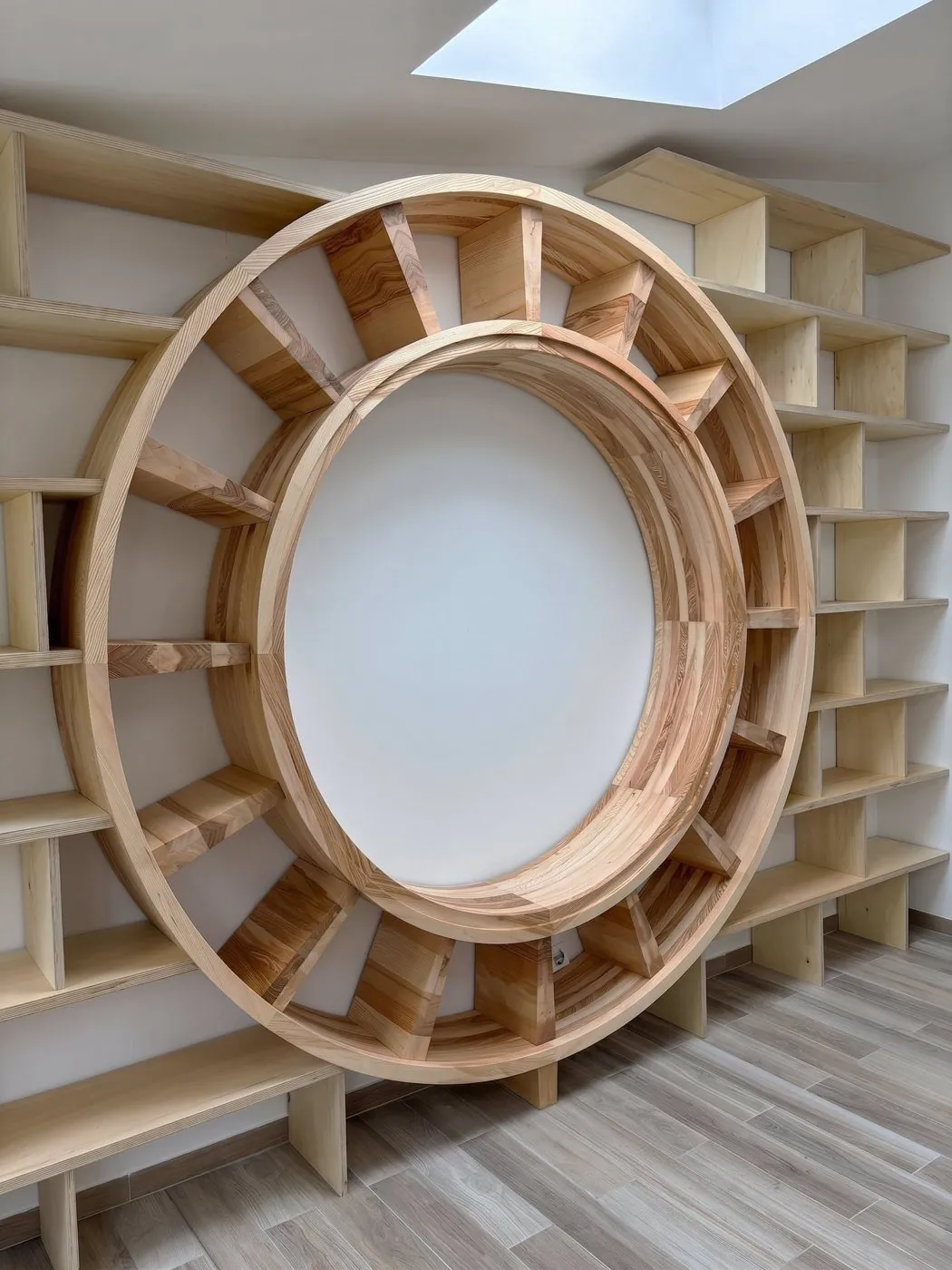 Bibliothèque circulaire en bois massif sur mesure — Paris